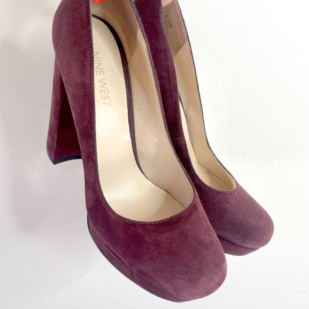Nine West Platform Block Heels 6.5 Suede Burgundy Quiet Luxury Office Siren‎